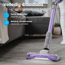 Auronic Steelstofzuiger Draadloos 220W - Draadloze Stofzuiger - HEPA Filter - Zelfstaand - Op Accu - Zonder Zak - Kruimeldief - Vacuum Cleaner - Grijs/Paars — thumbnail 3