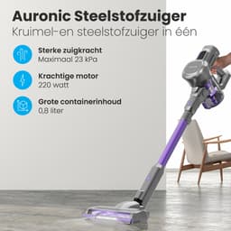 Auronic Steelstofzuiger Draadloos 220W - Draadloze Stofzuiger - HEPA Filter - Zelfstaand - Op Accu - Zonder Zak - Kruimeldief - Vacuum Cleaner - Grijs/Paars — thumbnail 2