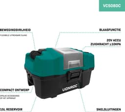 VONROC Compacte alleszuiger / stofzuiger - 20V - Incl. Diverse accessoires, 2.0Ah accu en snellader — thumbnail 5