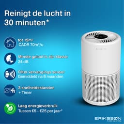 Erikssøn Luchtreiniger Prime - Wit - 70 m3/u - Vermindert Stof En Pollen - Met Hepa Filter - Air Purifier — thumbnail 2