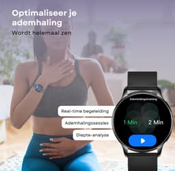 Kiraal Valencia AMOLED Smartwatch voor Dames - RVS, Lederen en Siliconen Bandje - Hartslagmeter - Stappenteller - Slaapmonitor - Multisport - Compatibel met Android en iOS - Zwart — thumbnail 5