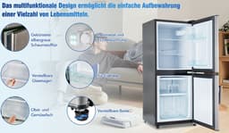 Merax 106L Mini Koelkast met Vriesvak – Minikoelkast 60L Koelruimte en 46L Vriesruimte – 7 Temperatuurinstellingen – LED-Verlichting – Stil 45 dB – Zilver — thumbnail 22