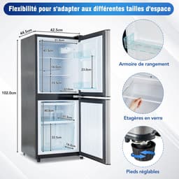 Merax 106L Mini Koelkast met Vriesvak – Minikoelkast 60L Koelruimte en 46L Vriesruimte – 7 Temperatuurinstellingen – LED-Verlichting – Stil 45 dB – Zilver — thumbnail 15