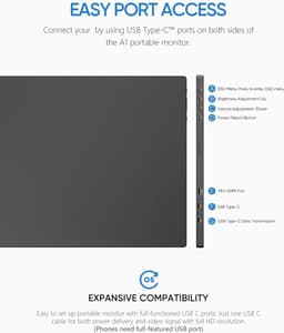Arzopa Portable Monitor – A1 Kickstand - Portable USB-C Monitor - Ultradun - Speakers - 15.6 inch — thumbnail 7