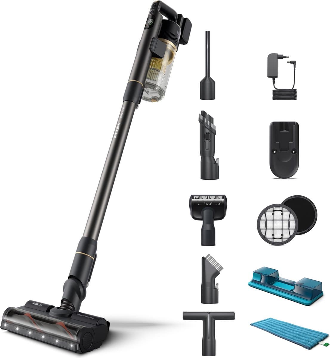 Philips Steelstofzuiger met Dweilfunctie XC7057/01 - Zuigmond met LED verlichting - Draadloos - Zonder Zak - Handstofzuigerfunctie - Alle Vloertypen - Lichtgewicht — afbeelding 1