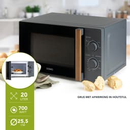 DOMO DO2920 Solo Microgolfoven “Wood You” - Magnetron - 20 L - 700 watt - Grijs - Houtlook Handvat — thumbnail 3