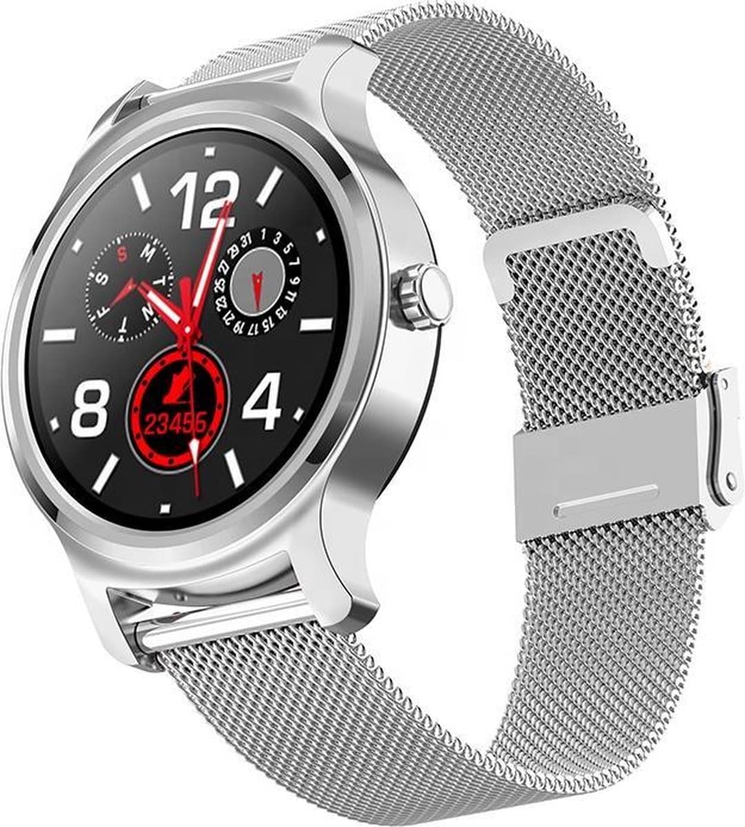 Belesy® SMART - Smartwatch Dames - Smartwatch Heren - Horloge - Bluetooth Bellen - Stappenteller - 1.3 inch - Kleurenscherm - Full Touch - Zilver - Staal - Moederdag — afbeelding 1