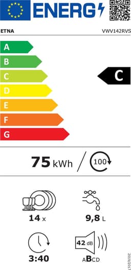 ETNA VWV142RVS - Vrijstaande vaatwasser - RVS - 60 cm - 42dB - 14 Couverts - Extra droog — thumbnail 2