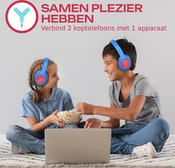 PowerLocus Bobo - Draadloze Koptelefoon voor Kinderen - Bluetooth koptelefoon - 74/85/94dB Volumebegrenzing - Led Verlichting - Audio Sharing Functie - Blauw/Rood — thumbnail 6