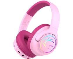 iClever - BTH18 - draadloze kinderkoptelefoon - volumebegrenzing - led lights - microfoon, opvouwbaar (roze)