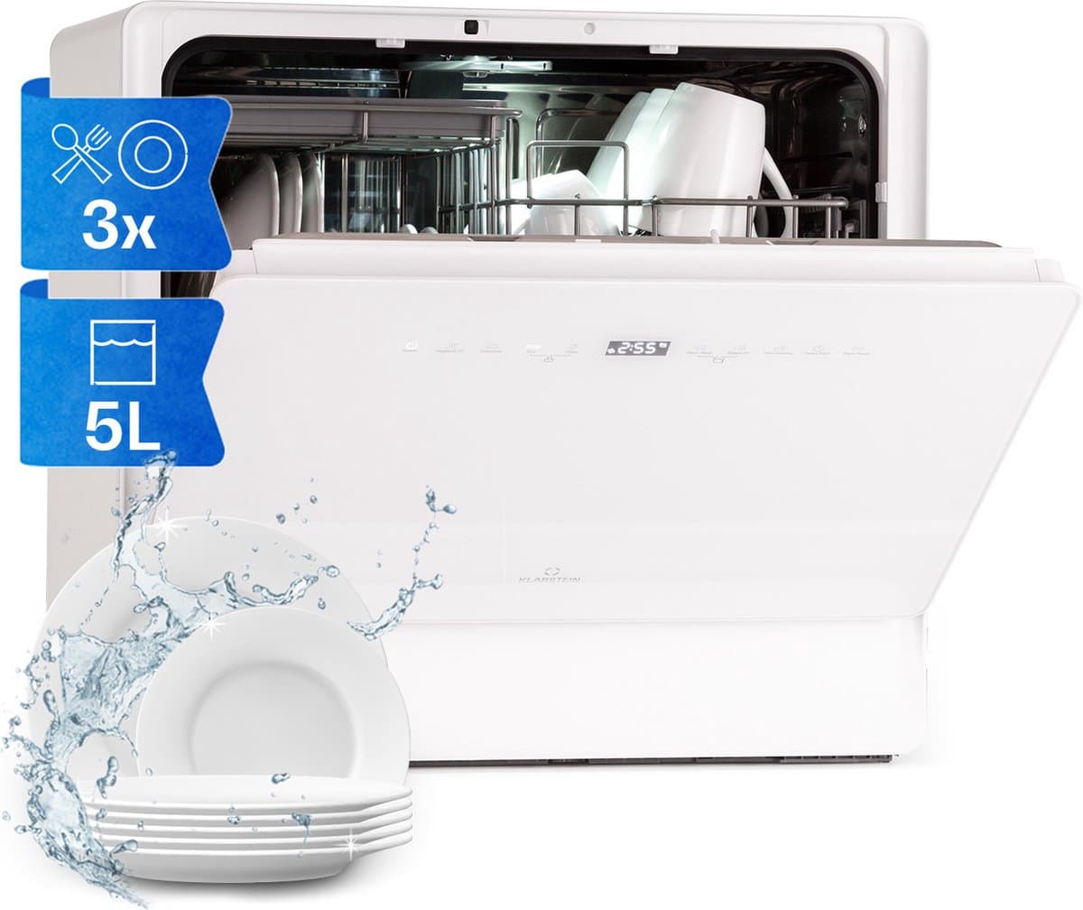 Klarstein Vaatwasser Mini voor 5 Couvert, Stille Kleine Vaatwasser met 7 Programma’s, Kleine Tafelvaatwasser voor Thuis, Kantoor en Camping, Mini Vaatwasser met Wateraansluiting - Vaatwasmachine Afwasmachine Mini-Vaatwasser - 8L - Touch Vrijstaand — afbeelding 1