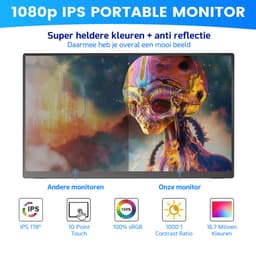 Portable Monitor - Portable Monitor Touchscreen - Full HD 1080P - 15.6'' Extra Groot Monitor - Met hoes en kickstand - Ook voor Nintendo Switch, Xbox en Playstation Monitor - Makkelijk mee te nemen — thumbnail 3