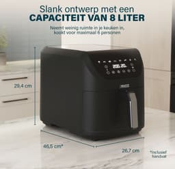 Princess Digitale Airfryer XXL 182256 - SlimFry Airfryer - Slank ontwerp - 8 liter - PFAS vrij - Heteluchtfriteuse - Digital Touchscreen - 8 Automatische Programma's - 2000W - Zwart - Ideaal voor kleinere keukens of beperkte aanrechtruimte — thumbnail 5