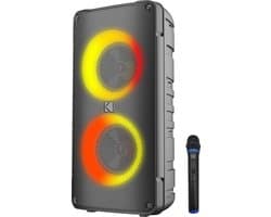 Kodak Portable Party Speaker PRPS-1775 - Double Woofer 4 ”, Bluetooth, TWS, USB / TF, AUX Input & Karaoke Mic, Disco Light Effects, 3000mAh Battery, Wireless Microphone Inbegrepen - Zwart