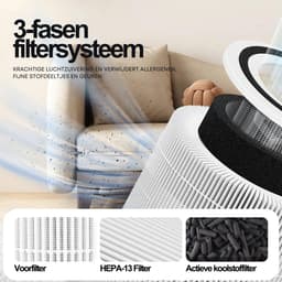 RYER Luchtreiniger XL - HEPA 13 filter + Koolstoffilter - CADR 350 m3/u - Helpt bij hooikoorts, allergieën, huisstofmijt en stof - Luchtkwaliteitsindicator - Slaapstand - Met App — thumbnail 11