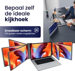 HoriVue Portable Monitor Max 15.6 Inch - Triple Screen - Full HD 60Hz - Draagbare Monitor - Extra Scherm Laptop - Laptop Scherm Uitbreider - Plug & Play - Geschikt voor Apple en Windows - Inclusief Beschermhoes - Tri Screen — thumbnail 6