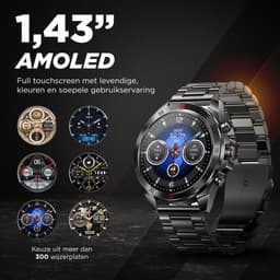 Royal Empire Amoled PRO Smartwatch - Smartwatch Heren - Stappenteller - Bloeddrukmeter - Hartslagmeter - Slaapmonitor - RVS en Leren bandje - Multisport - 46MM - Geschikt voor alle Smartphones - Kleur Zwart — thumbnail 9