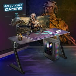 Xergonomic Game Bureau - Gaming Desk - Carbonfiber look - B125xH75xL62 cm - Computer Tafel - Incl. beker-, koptelefoonhouder en kabelorganizer - Xergax - Zwart — thumbnail 2