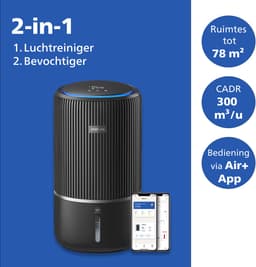 Philips PureProtect 3400 Series - Luchtreiniger en Bevochtiger - CADR 300m3/u - Ruimtes tot 78m2 - 3 Laags HEPA Filtratie - Air+ App - Ultrastil - Nachtlampje - Zwart - AC3421/13 — thumbnail 2