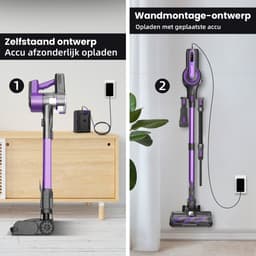 Grenintol V870 Steelstofzuiger - Snoerloze Stofzuiger met Accu - Draadloos Steelstofzuiger - 60000Pa Krachtige Zuigkracht - 350W Borstelloze Motor - 1.6L Grote Stofbak - HEPA Filter - LED Verlichting - Voor Dierenharen & Harde Vloeren - Paars — thumbnail 7