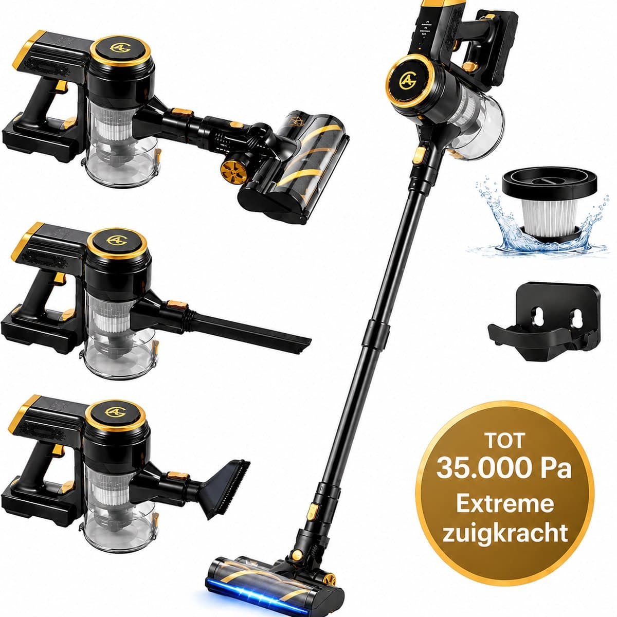 AG4200 Steelstofzuiger Draadloos - Premium Gold - Stofzuiger Zonder Zak - Geschikt voor Dierenharen - Krachtig - Kruimeldief - Draadloze Stofzuigers - Steelstofzuigers - Kruimelzuiger - Compact & Licht - LED verlichting Zuigmond — afbeelding 1