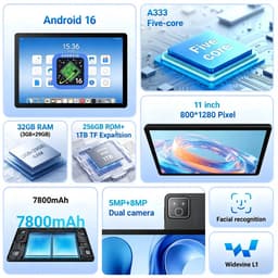 K6PRO Tablet - 11 inch Tablets - 32GB RAM(3G+29GB) - 256GB opslag - 7800mAh - WiFi6 - Bluetooth 5.3 - Zwart — thumbnail 5