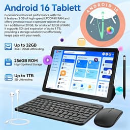 11 inch Tablets - Android 16 - 32GB RAM(3G+29GB) - 256GB - 7800mAh - WiFi6 - Widevine L1 - Face ID - Tablet met toetsenbord,muis,Pen - Zwart — thumbnail 6
