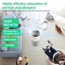 ITRONIQ Smart Luchtreiniger HEPA H13 Met Wifi - Air Purifier Tegen Huisdieren Geuren Pollen en Stof - Stil - 120 m2 - Wit — thumbnail 6