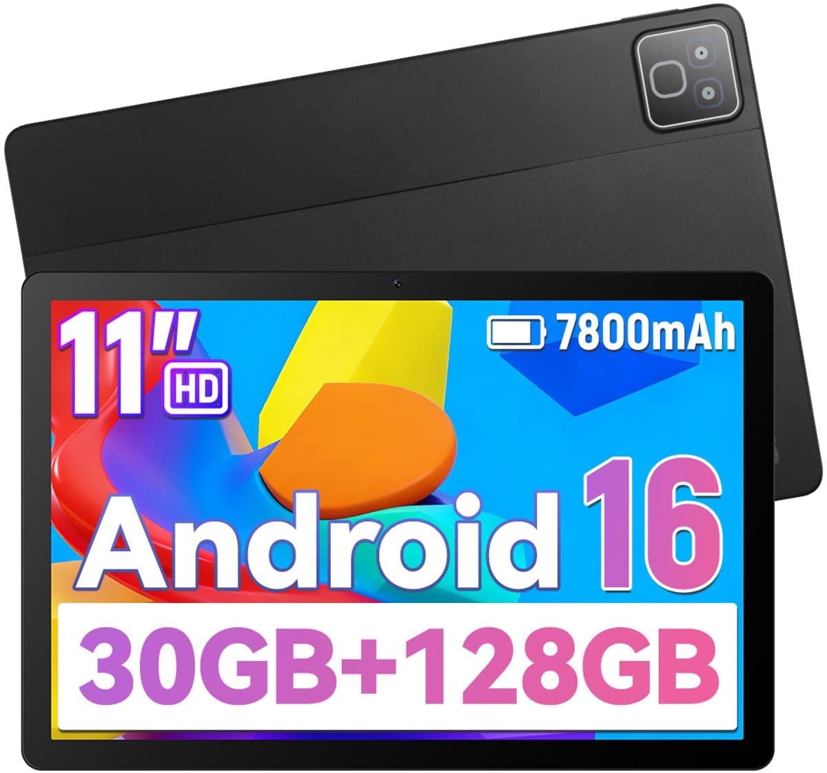 11 inch Tablet - Android 16 Tablets - 128GB - 5G Wi-Fi - 7800mAh - Zwart — afbeelding 1