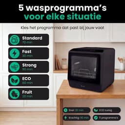 Ventux® Mini Vaatwasser Incl. App – Afwasmachine – 5 Programma’s – 900 Watt – 42,5 x 42,8 x 45,8 cm - Zwart — thumbnail 6