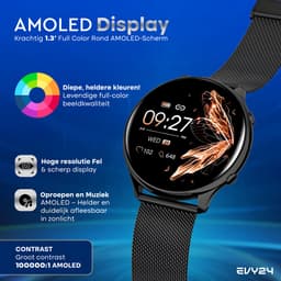 Evy24 Smartwatch Pro 42mm - Smartwatch Dames - Horloge met Belfunctie - Sporthorloge Dames - AMOLED - Bloeddrukmeter - Stappenteller - Android en iOS - Zwart — thumbnail 9