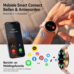 Smartwatch Dames - Bluetooth Bellen - 1.43'' AMOLED Ultra Clear Display - Ultradun Design - Hartslag, Slaap & SpO2 Monitor - Geschikt voor iPhone, Samsung & Android - 100+ Sportmodi - IP65 Spatwaterdicht – 2 Bandjes — thumbnail 9