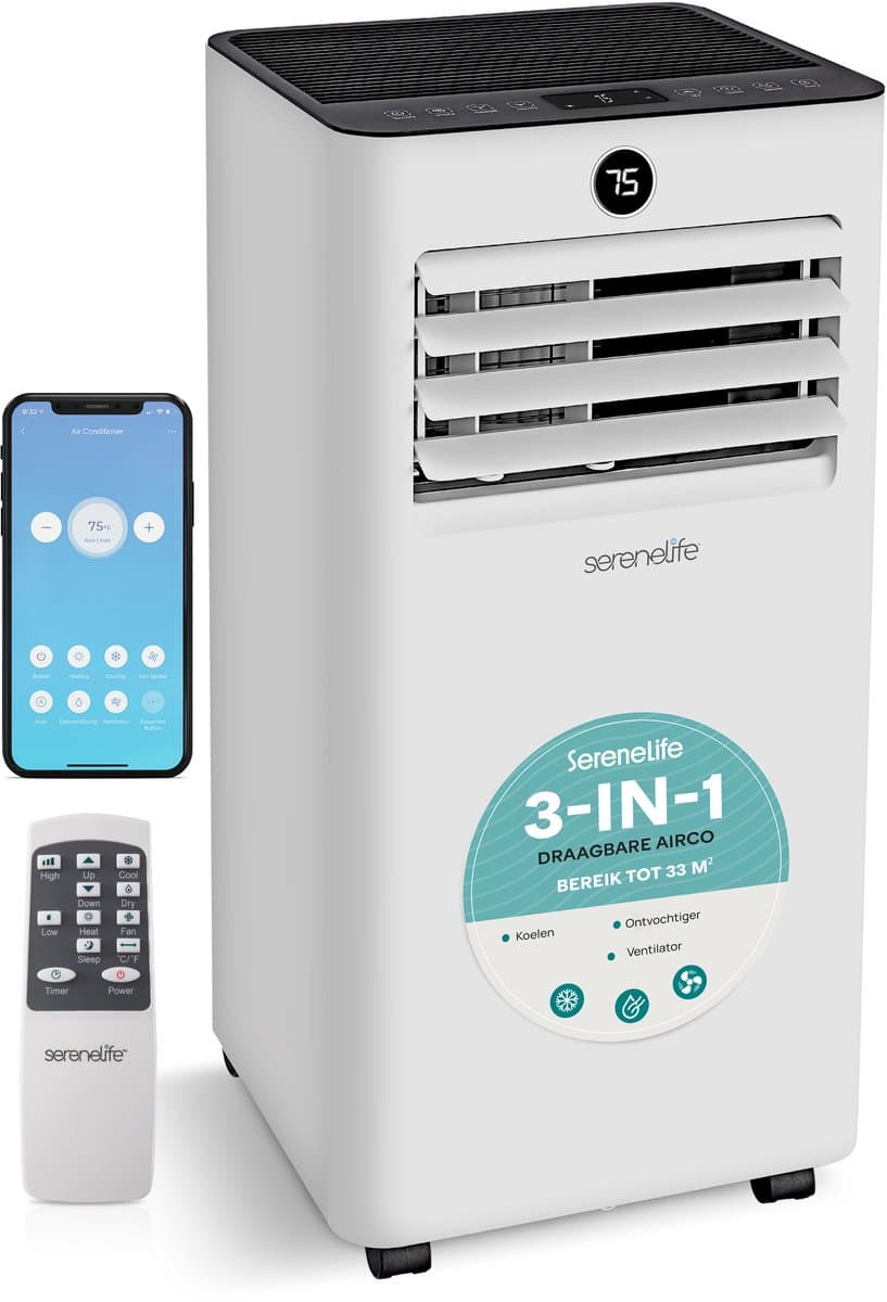 SereneLife Mobiele Airco - 9000 BTU - Portable Air Conditioner met WiFi - 3-in-1 Airconditioner met Afstandsbediening - Inclusief Raamafdichting — afbeelding 1