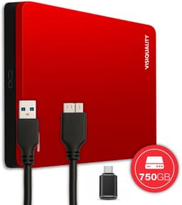 VisiQuality High-Speed Externe Harde Schijf 750 GB - Draagbare Harde Schijf USB 3.0 - Voor Windows & Mac - Xbox & PS4 games - Compact - Rood — thumbnail 1