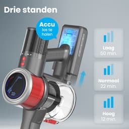 Auronic Steelstofzuiger Draadloos 350W - Draadloze Stofzuiger - HEPA Filter - Zelfstaand - Extra Accu - Op Accu - Zonder Zak - Kruimeldief - Vacuum Cleaner - Grijs/Rood — thumbnail 5