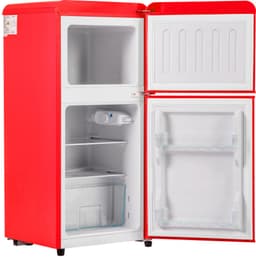 Retro koelkast. Vriescombinatie. 88,8 cm hoog, 45,5 cm breed, tweedeurs, met een totaal volume van 60 liter, een vriescapaciteit van 22 liter. 102 kWh/jaar, -27 °C ∽ 13 °C, ledverlichting. Premium rood, energieklasse E. — thumbnail 3