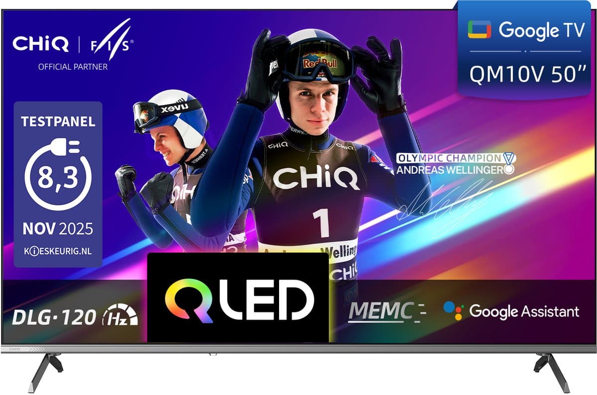 CHiQ U50QM10V - Smart TV 50 Inch - QLED Pro Google TV - 4K UHD - Randloos Metal Design - Dolby Audio - 2025 Nieuw — afbeelding 1