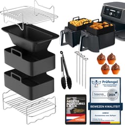 UNBOX Airfryer Accessoires - Geschikt voor Dual Airfryers - Ninja Foodi AF300 AF400 AF451 - Dubbele Airfryer - Inclusief Airfryer Siliconen Bakje & E-Book — thumbnail 1