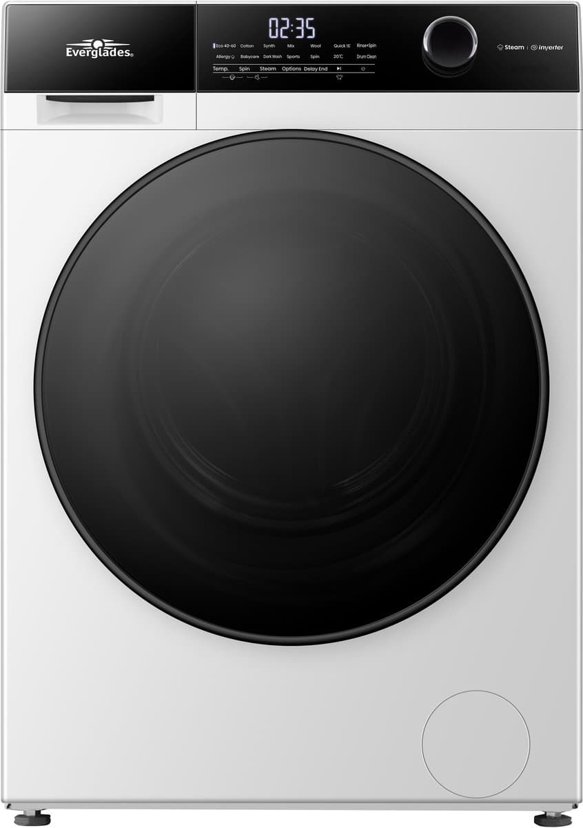 Everglades EVWM91421AW - Wasmachine 9KG - Arctic White - Energieklasse A -20% - Stoomfunctie - 15 Programma's - 5 Jaar Garantie — afbeelding 1