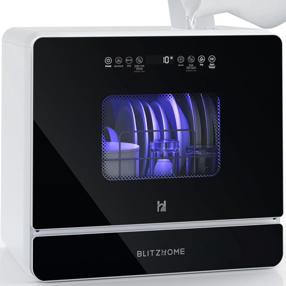 BLITZHOME Mini Vaatwasser – Draagbare Tafelvaatwasser met Touchbediening, 9 Programma's, 5,2L Tank, Droogfunctie, Startvertraging — afbeelding 1