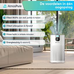 AtmosPure® CleanAir Luchtreiniger - Air Purifier met vervangbaar HEPA 13 + Koolstof filter - CADR 250 m³/h - Wit - Voor 98 m² - Filtert pollen, huisstofmijtallergenen en fijnstof - 3 standen + stille slaapstand - Luchtkwaliteit Sensor — thumbnail 12