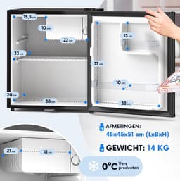 Stillstern - Mini-Koelkast - E - 45L - met Automatische Ontdooiing - Slot - Vriesvak - stil - ideaal voor keuken, kantoor, slaapkamer, hotels en kleine appartementen - Kleine koelkast - Minibar - Drankkoelkast — thumbnail 10