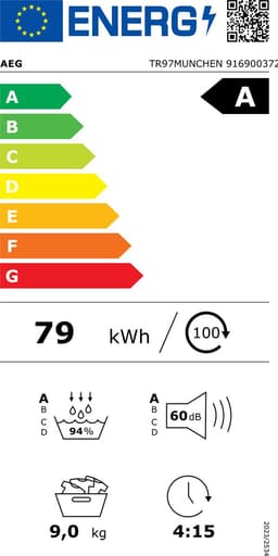 AEG TR97MUNCHEN - Warmtepompdroger - 9 kg, 60 db, 900 W, Wit — thumbnail 2