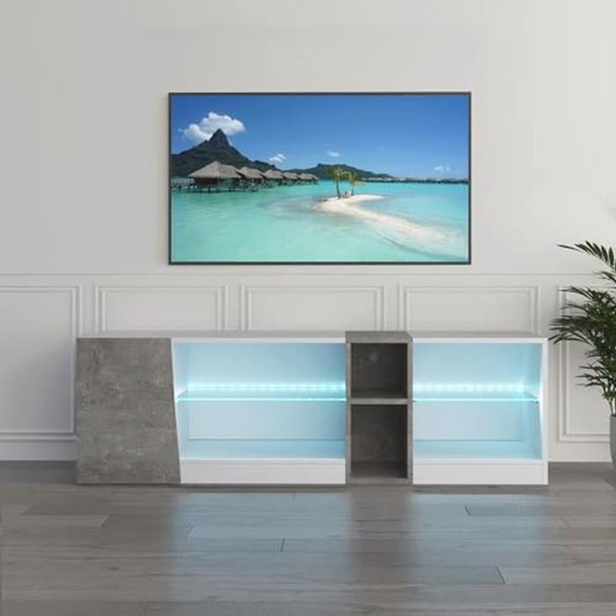 Stijlvol TV-meubel met LED-verlichting en opslageenheid voor 55 inch tv's — afbeelding 1