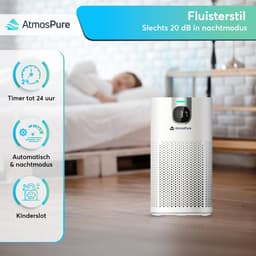 AtmosPure® CleanAir Luchtreiniger - Air Purifier met vervangbaar HEPA 13 + Koolstof filter - CADR 250 m³/h - Wit - Voor 98 m² - Filtert pollen, huisstofmijtallergenen en fijnstof - 3 standen + stille slaapstand - Luchtkwaliteit Sensor — thumbnail 7