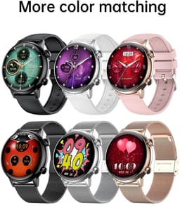 Smartwatch voor Dames 1.19inch AMOLED - Hartslagmeter - Stappenteller - Slaapmonitor - Multisport - Compatibel met Android en iOS - Waterproof - ZWART - Staal Band — thumbnail 7