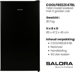 Salora COOLFREEZE47BL - Koelkast - Koelkast Tafelmodel - Koelkasten - Zwart - 93 L - 2025 — thumbnail 7