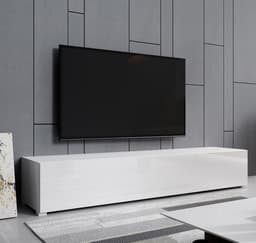TV-meubel met poten, breed 180 cm, hoogglans wit, 3 compartimenten, modern design — thumbnail 3