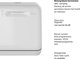 AMA® Mini Vaatwasser - Tafelvaatwasser - Vaatwasser - Wit - 43.5x43.5x44cm — thumbnail 6