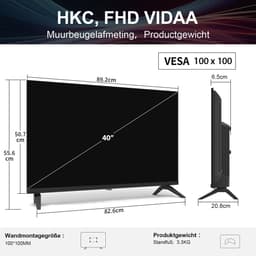 HKC VIDAA Smart TV - LED Full HD - 40 inch/102 cm - AirPlay & Hotelmodus - HDMI x3, USB x2, CI+ - Tripple Tuner DVB-T/T2/S/S2/C - Frameless Design - Geassembleerd in Eindhoven - H40Q1F-V — thumbnail 14